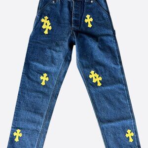 Chrome Hearts Blue & Yellow Cross Patch Carpenter Jeans